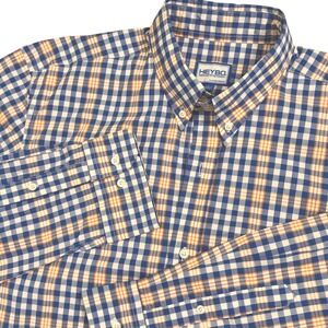 HEYBO‎ Plaid Button Down Shirt Men's Large Long Sleeve Blue Orange White Classic